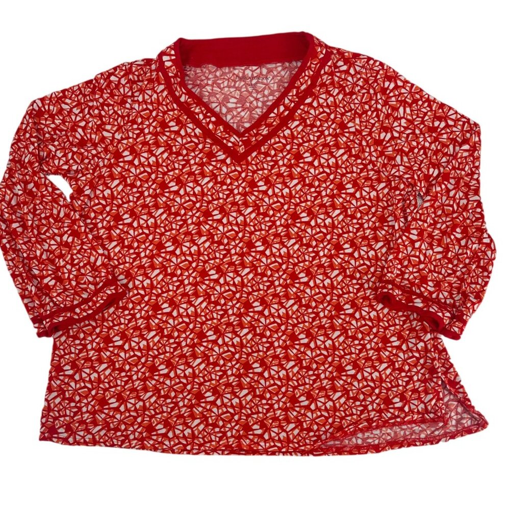 ✨ Jessica London Rust Red Geometric Abstract V-Neck Blouse Plus Size 2X ✨ - Picture 3 of 7